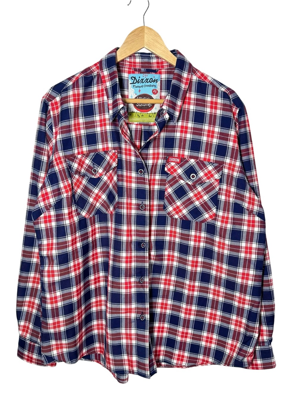 DIXXON Flannel Company American Summer Plaid Long Sleeve Button Down Red  2XL